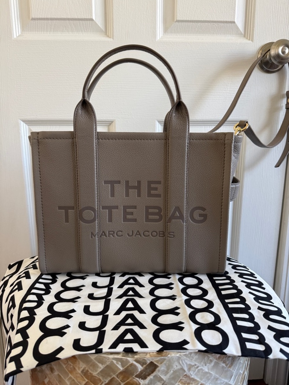 Marc Jacobs cement Pebbled Leather Tote with Logo